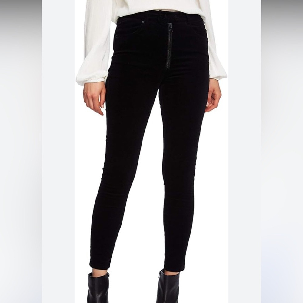 1. State exposed zipper black corduroy casual skinny pants high waisted cotton